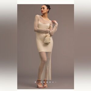 ✨ Sunday In Brooklyn anthropologie mesh rhinestone maxi dress slip NWT 1X Nude